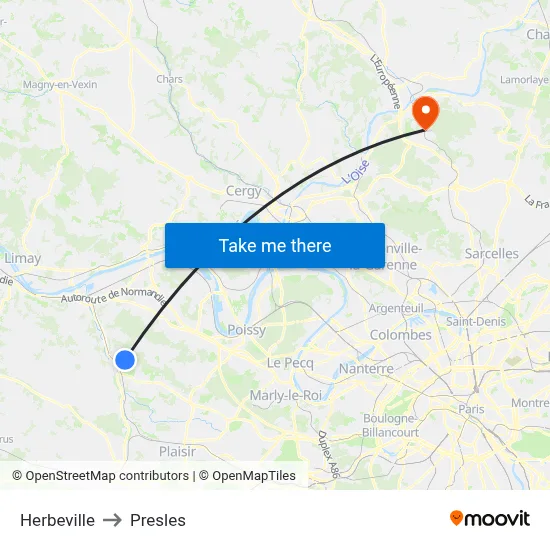 Herbeville to Presles map