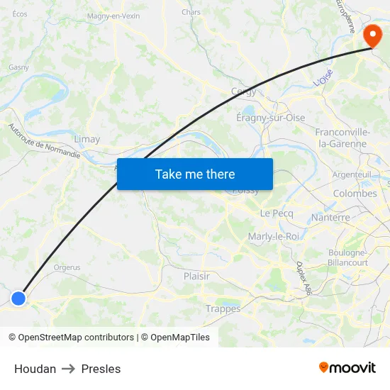 Houdan to Presles map