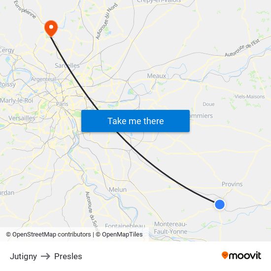 Jutigny to Presles map