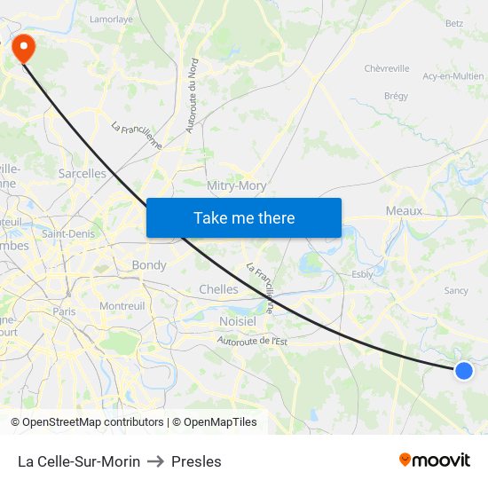 La Celle-Sur-Morin to Presles map