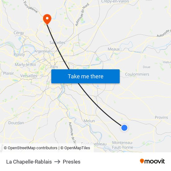 La Chapelle-Rablais to Presles map