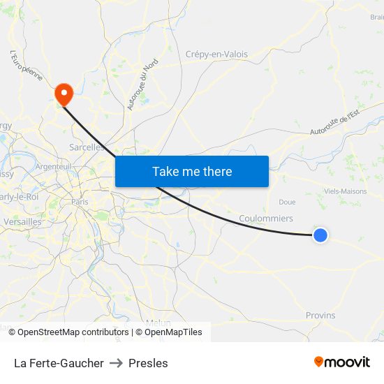 La Ferte-Gaucher to Presles map