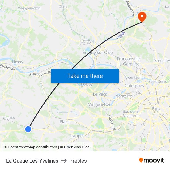La Queue-Les-Yvelines to Presles map