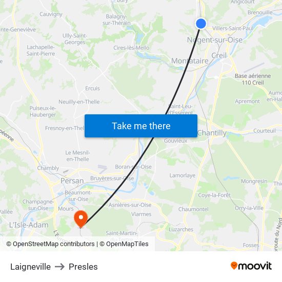 Laigneville to Presles map