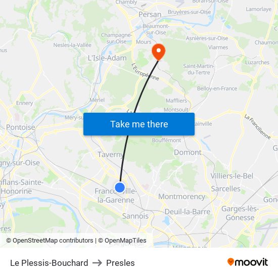 Le Plessis-Bouchard to Presles map