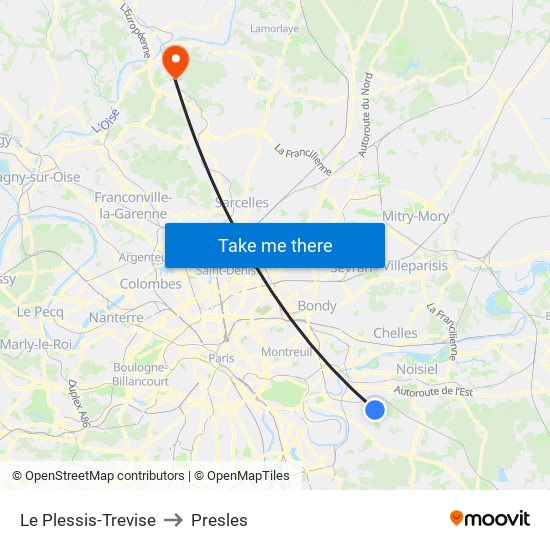 Le Plessis-Trevise to Presles map