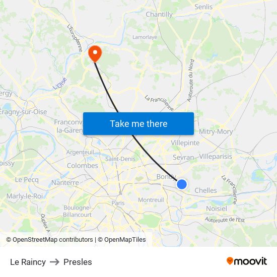 Le Raincy to Presles map