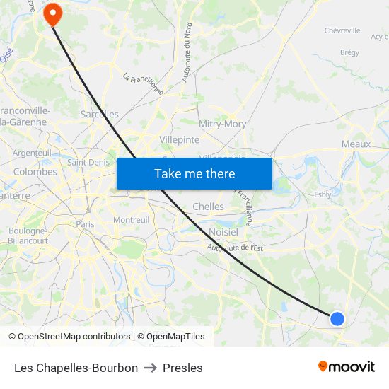 Les Chapelles-Bourbon to Presles map