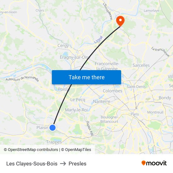Les Clayes-Sous-Bois to Presles map