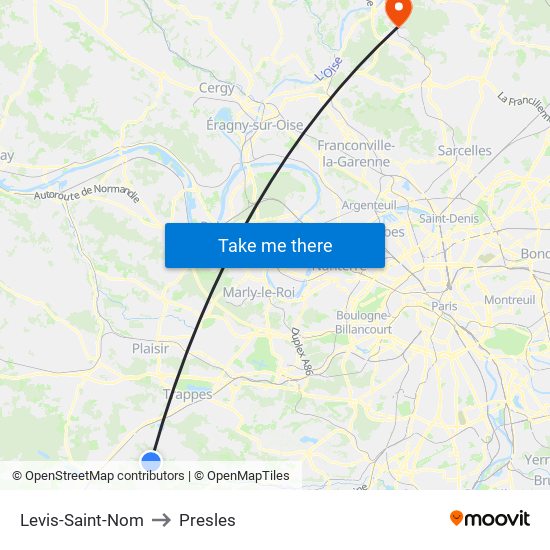 Levis-Saint-Nom to Presles map