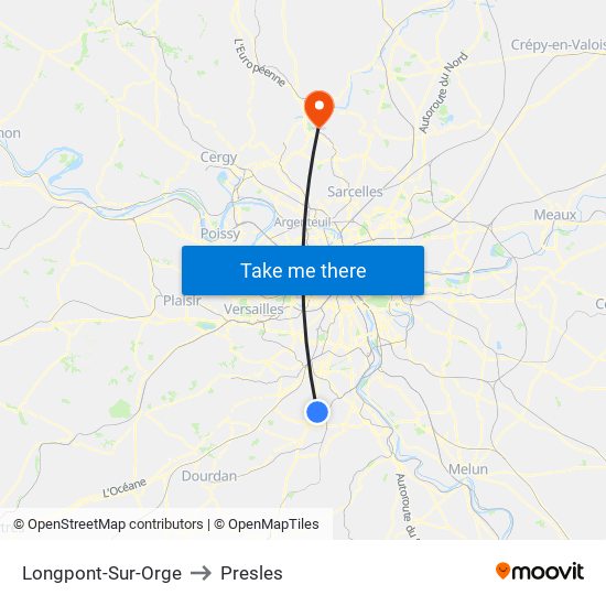 Longpont-Sur-Orge to Presles map