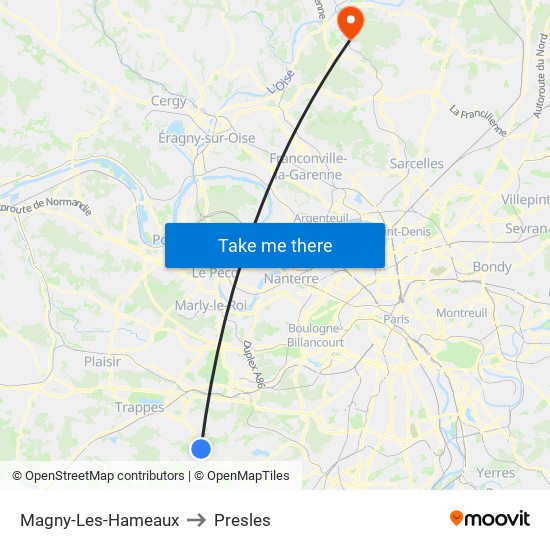 Magny-Les-Hameaux to Presles map