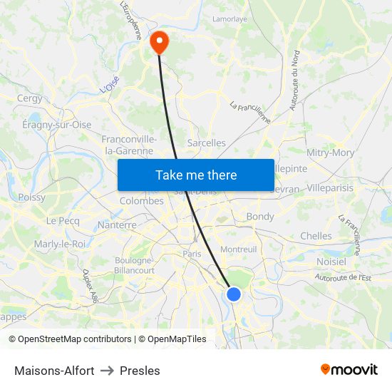Maisons-Alfort to Presles map