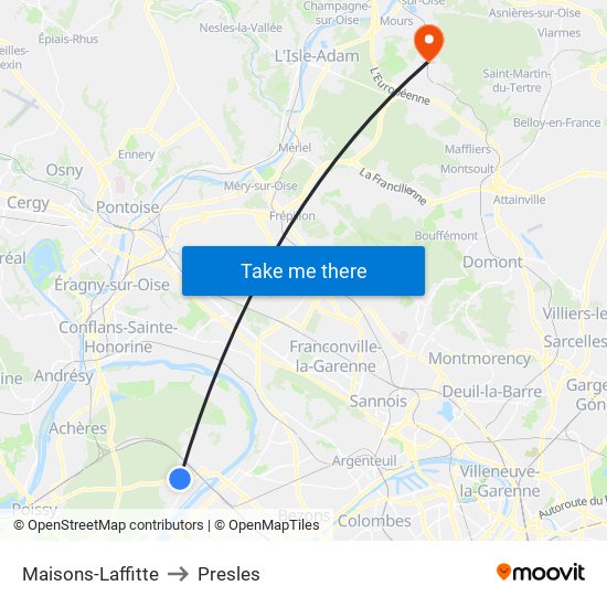 Maisons-Laffitte to Presles map