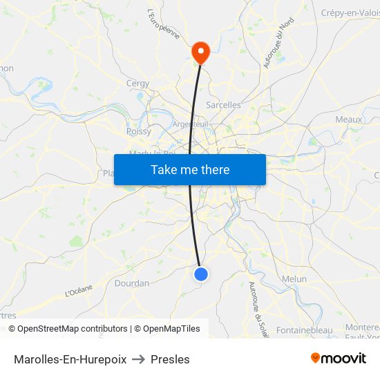 Marolles-En-Hurepoix to Presles map