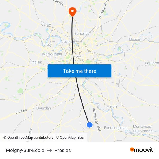 Moigny-Sur-Ecole to Presles map