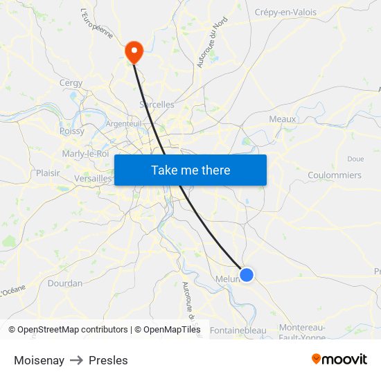 Moisenay to Presles map