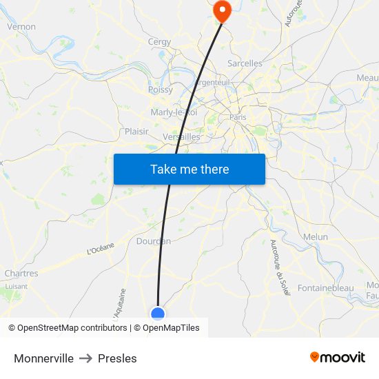 Monnerville to Presles map