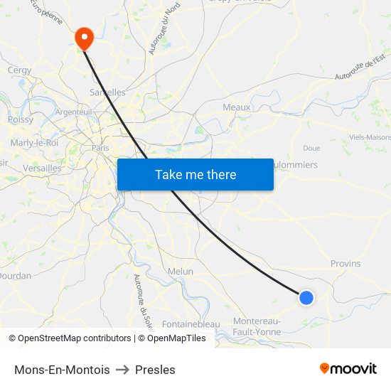 Mons-En-Montois to Presles map