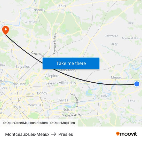 Montceaux-Les-Meaux to Presles map