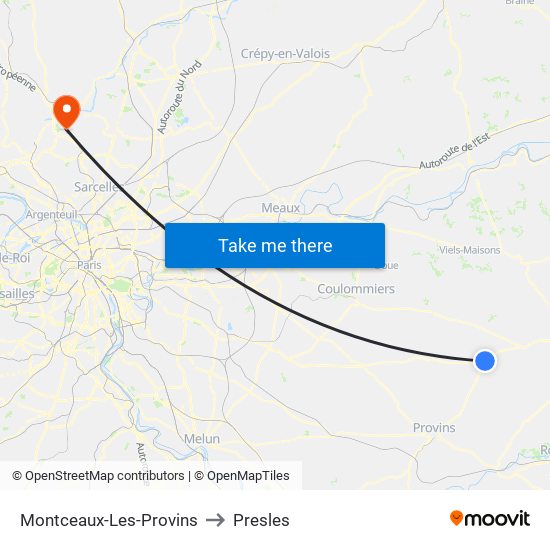 Montceaux-Les-Provins to Presles map