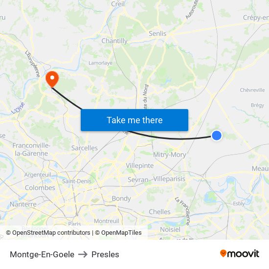 Montge-En-Goele to Presles map