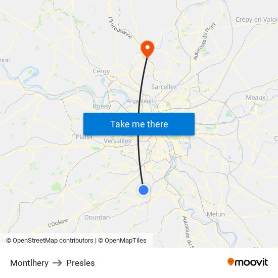Montlhery to Presles map