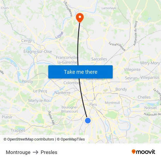 Montrouge to Presles map