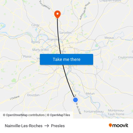 Nainville-Les-Roches to Presles map