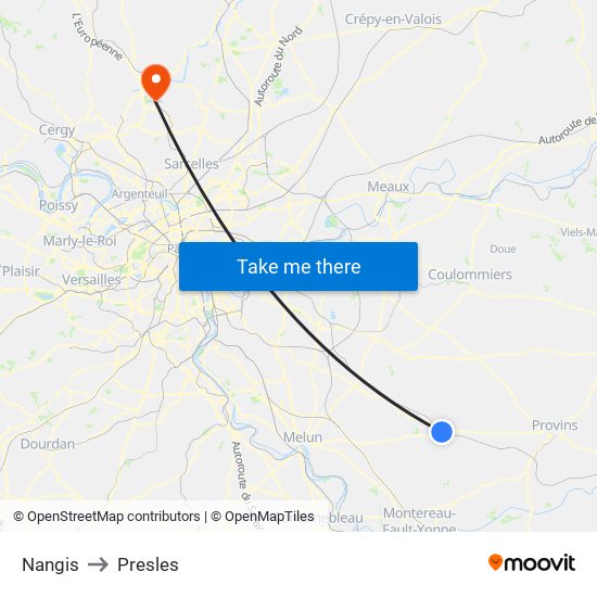 Nangis to Presles map