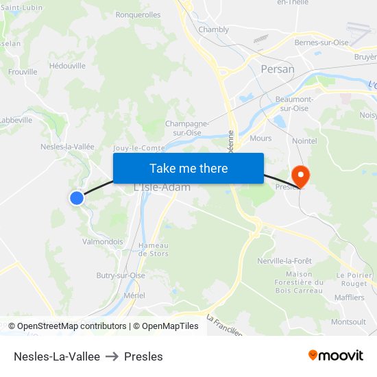 Nesles-La-Vallee to Presles map
