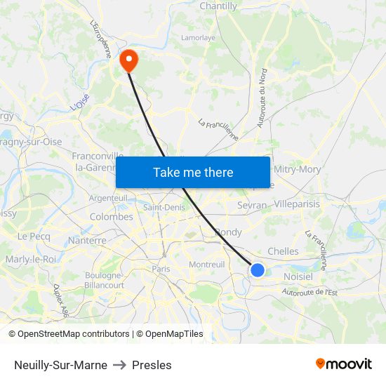 Neuilly-Sur-Marne to Presles map