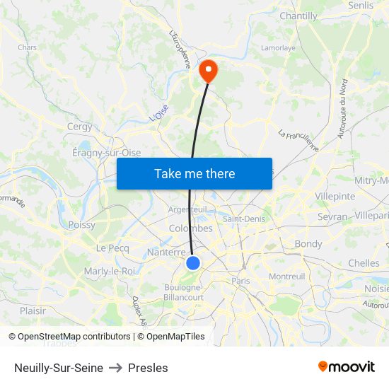 Neuilly-Sur-Seine to Presles map