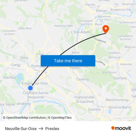 Neuville-Sur-Oise to Presles map