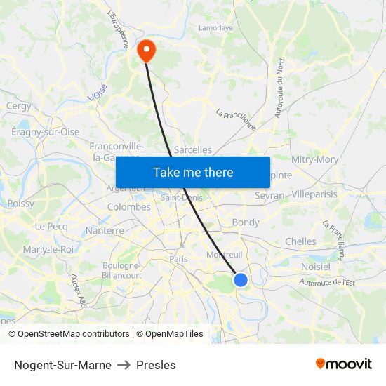 Nogent-Sur-Marne to Presles map