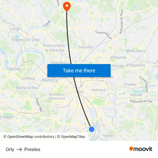 Orly to Presles map