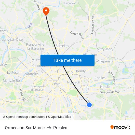 Ormesson-Sur-Marne to Presles map