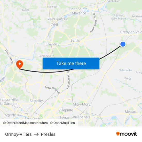 Ormoy-Villers to Presles map