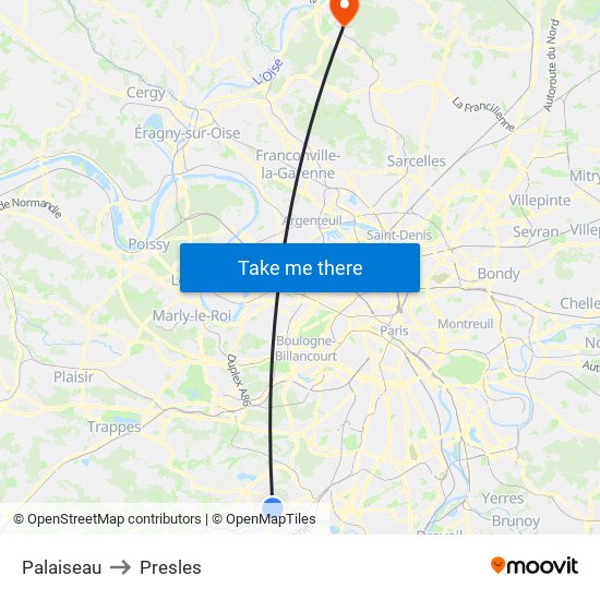 Palaiseau to Presles map