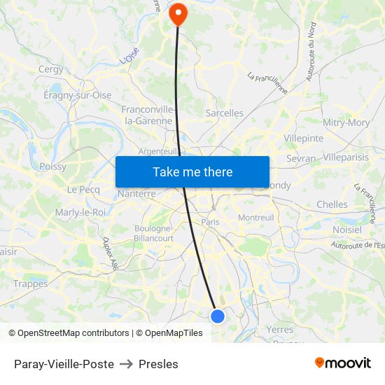 Paray-Vieille-Poste to Presles map