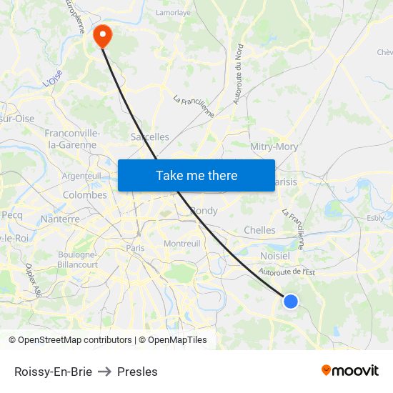 Roissy-En-Brie to Presles map