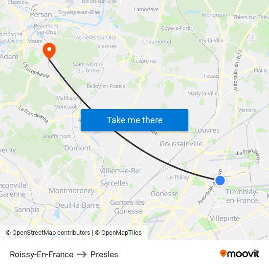 Roissy-En-France to Presles map