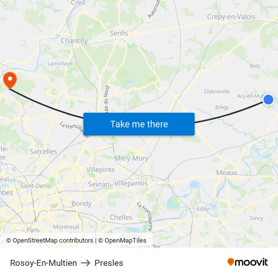 Rosoy-En-Multien to Presles map