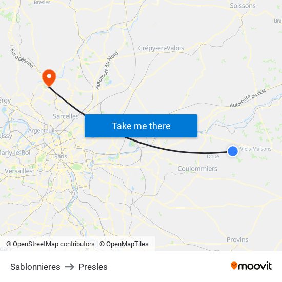 Sablonnieres to Presles map