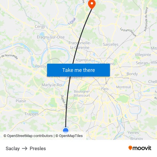 Saclay to Presles map