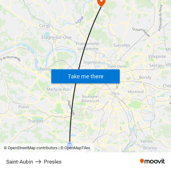 Saint-Aubin to Presles map