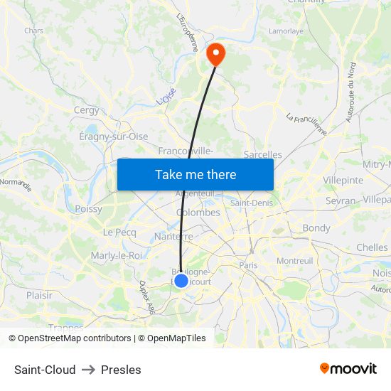 Saint-Cloud to Presles map