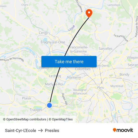 Saint-Cyr-L'Ecole to Presles map