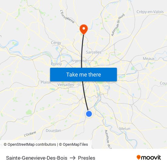 Sainte-Genevieve-Des-Bois to Presles map