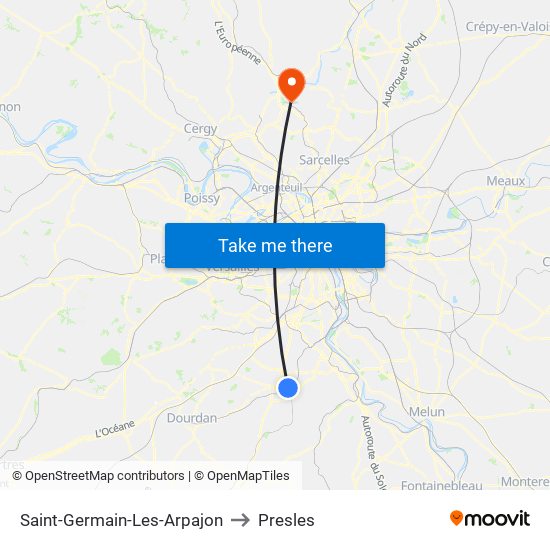 Saint-Germain-Les-Arpajon to Presles map